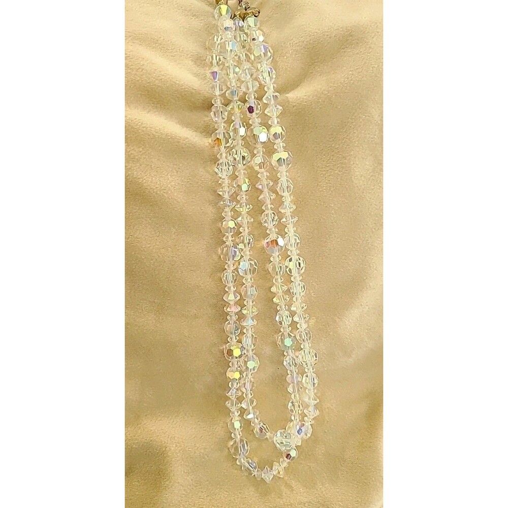 VINTAGE SIGNED LISNER GOLD W/IRIDESCENT BEADS AURORA BOREALIS CRYSTAL NECKLACE